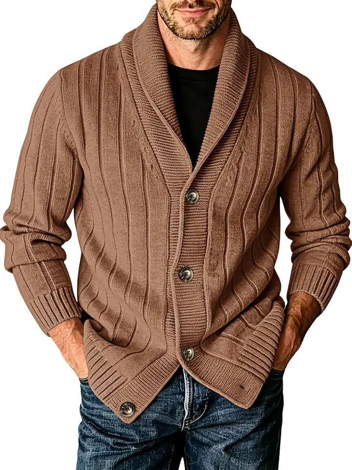 Runcati Mens Shawl Collar Cardigan Sweater Cable Knit Fall Winter Sweaters