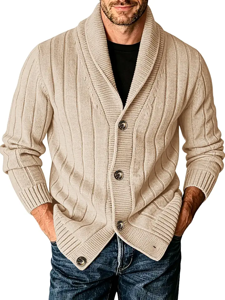 Runcati Mens Shawl Collar Cardigan Sweater Cable Knit Fall Winter Sweaters