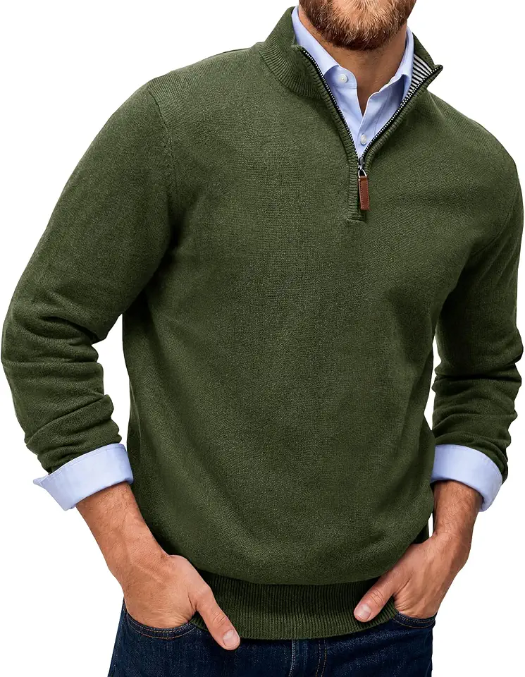 Runcati Mens Quarter Zip Pullover Sweater Casual Mock Neck Polo Sweaters