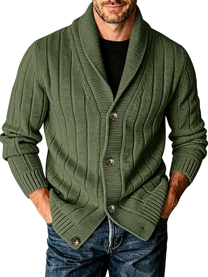 Runcati Mens Shawl Collar Cardigan Sweater Cable Knit Fall Winter Sweaters