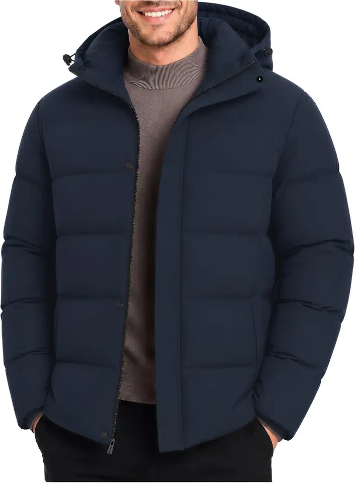 Men's Navy Blue Wool Duffle Coat With Hood