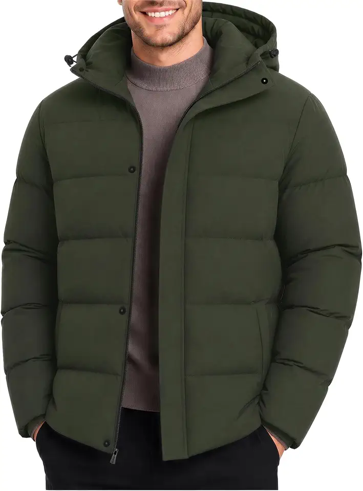 Global Recycled Standard Yufawow Men Puffer Jacket Insulated Coat Thick Warm for Cold Weather Outdoor Work Winter Casual Clothes