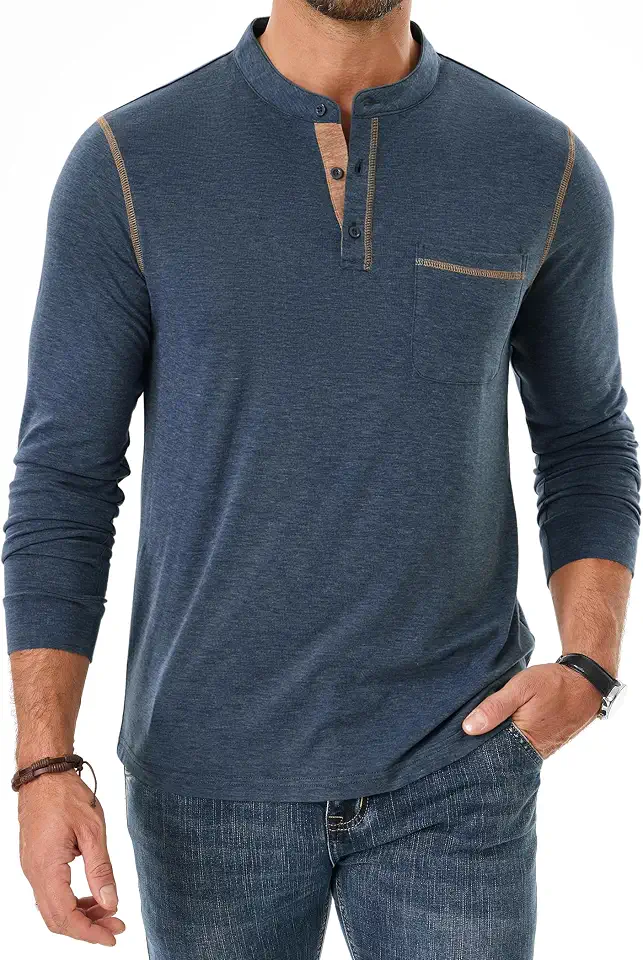 Henley Shirts for Men Long Sleeve Tee Button Down