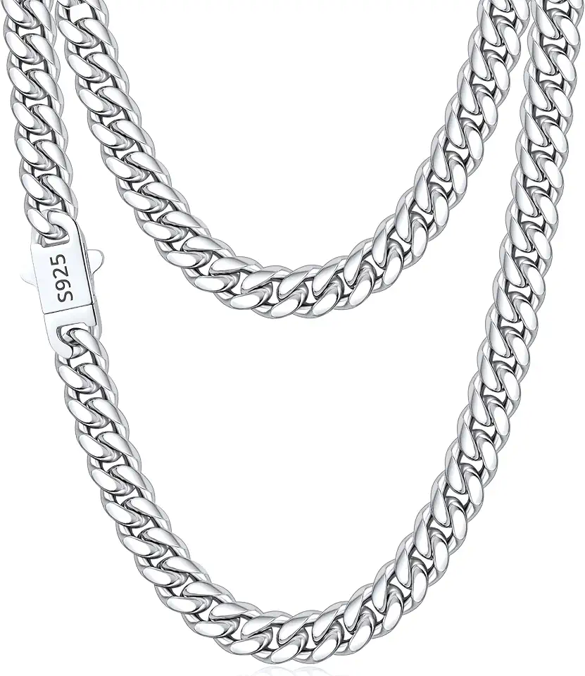 7mm Cuban Chain 18K Gold Plated 925 Sterling Silver Chain Necklace for Men, Stainless Steel Sturdy Durable Mens Chains Necklace, 18 20 22 24 26 Inch