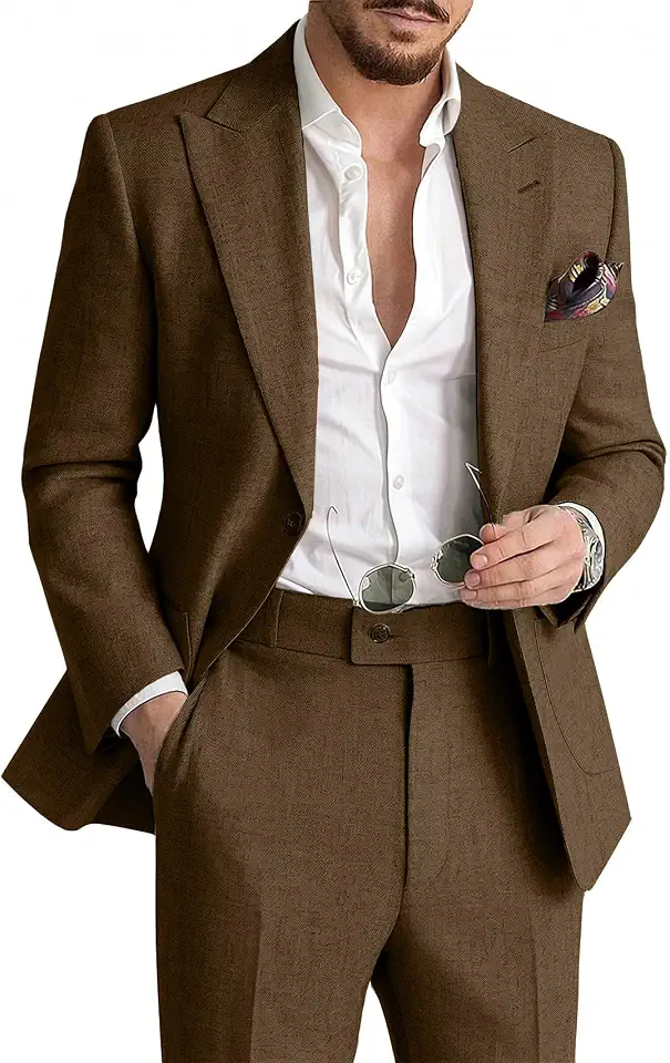 Global Recycled Standard Mens Linen Suit 2 Piece Summer Suits for Men Beach Wedding Prom Outfit