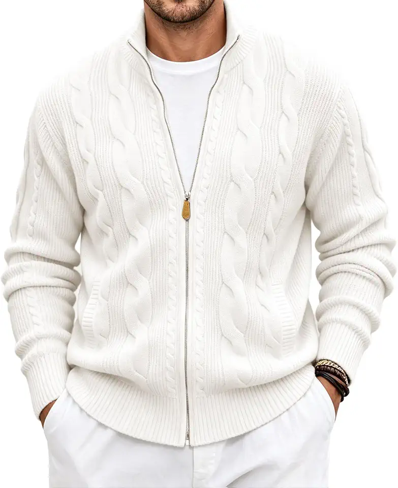 JMIERR Mens Casual Cable Knit Full Zip Cardigan Sweater