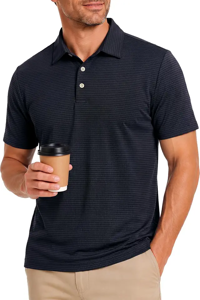 KYKU Men's Golf Polo Shirts Short Sleeve Striped Dry Fit Collared Shirt