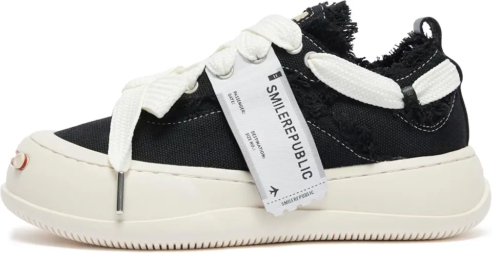 Unisex Black Platform Canvas Sneakers, Lace Up Shoes