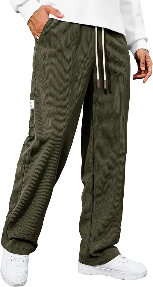 Herberton Mens Corduroy Sweatpants Loose Fit Textured Pants with Pockets