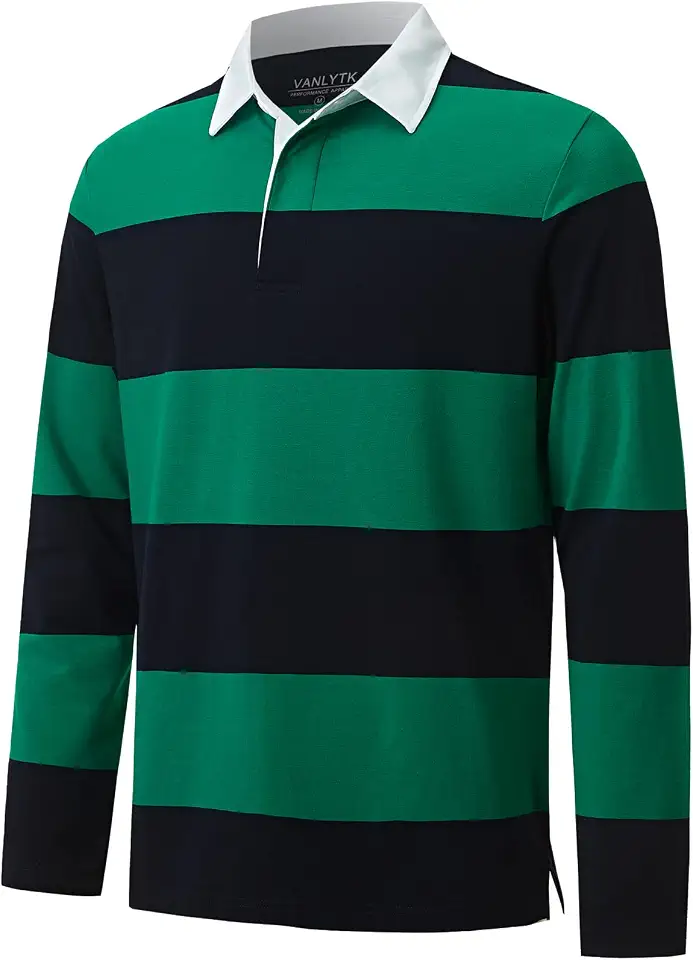 Mens Polo Shirts Striped Cotton Moisture Wicking Classic Collared Casual Golf Shirts for Men