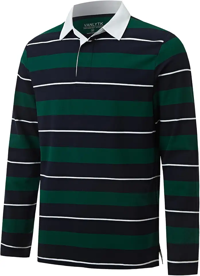 Mens Polo Shirts Striped Cotton Moisture Wicking Classic Collared Casual Golf Shirts for Men