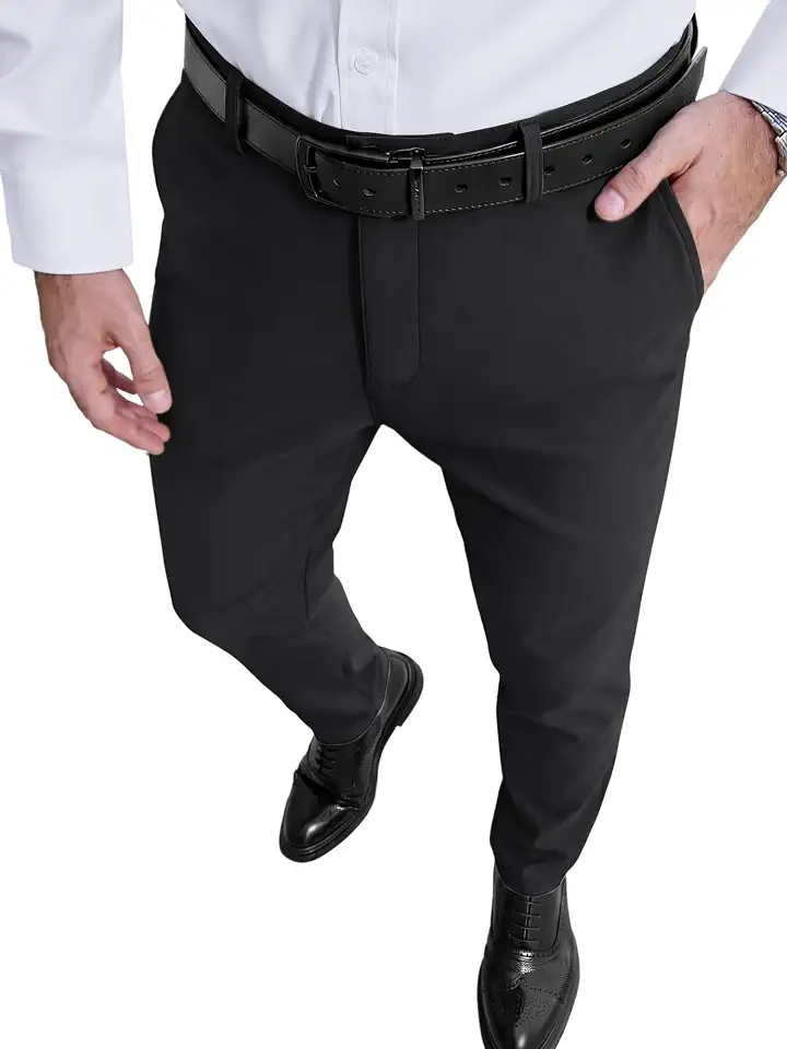 Men's Black Straight Tapered Dress Pants