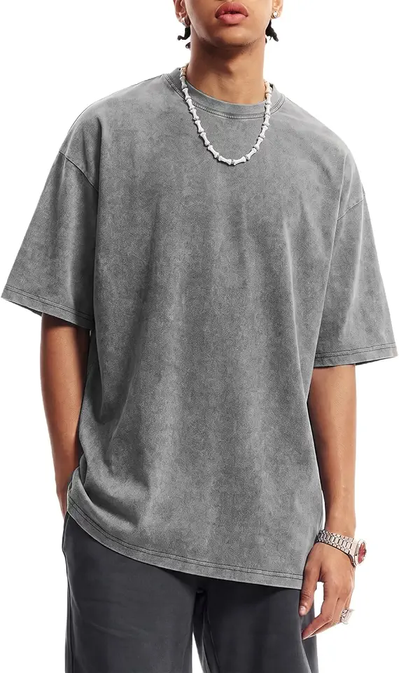 KEEPSHOWING Oversized Tshirts for Men Acid Wash Crewneck Cotton Graphic Tees Basic Short Sleeve Loose Fit Tops 2026