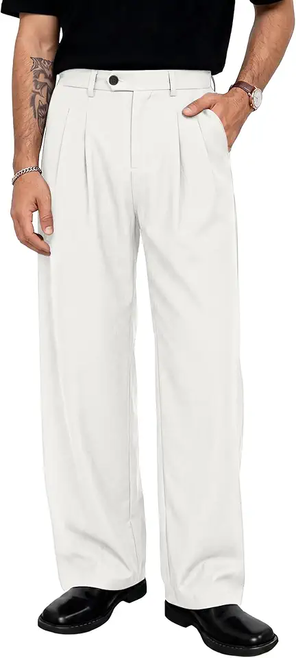 OEKO-TEX STANDARD 100 Men's Pleated Dress Wide Leg Pants Baggy Trousers Business Casual