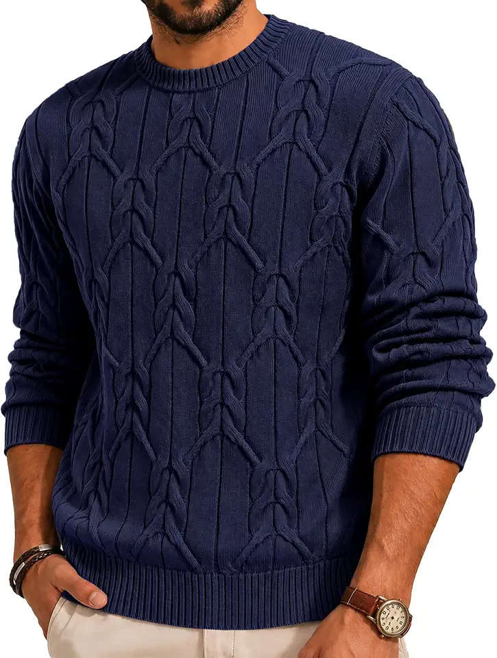 Men's Navy Cable Knit Cricket Sweater