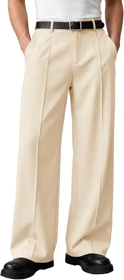 Runcati Mens Baggy Dress Pants Casual Pleated Wide Leg Lightweight Trousers