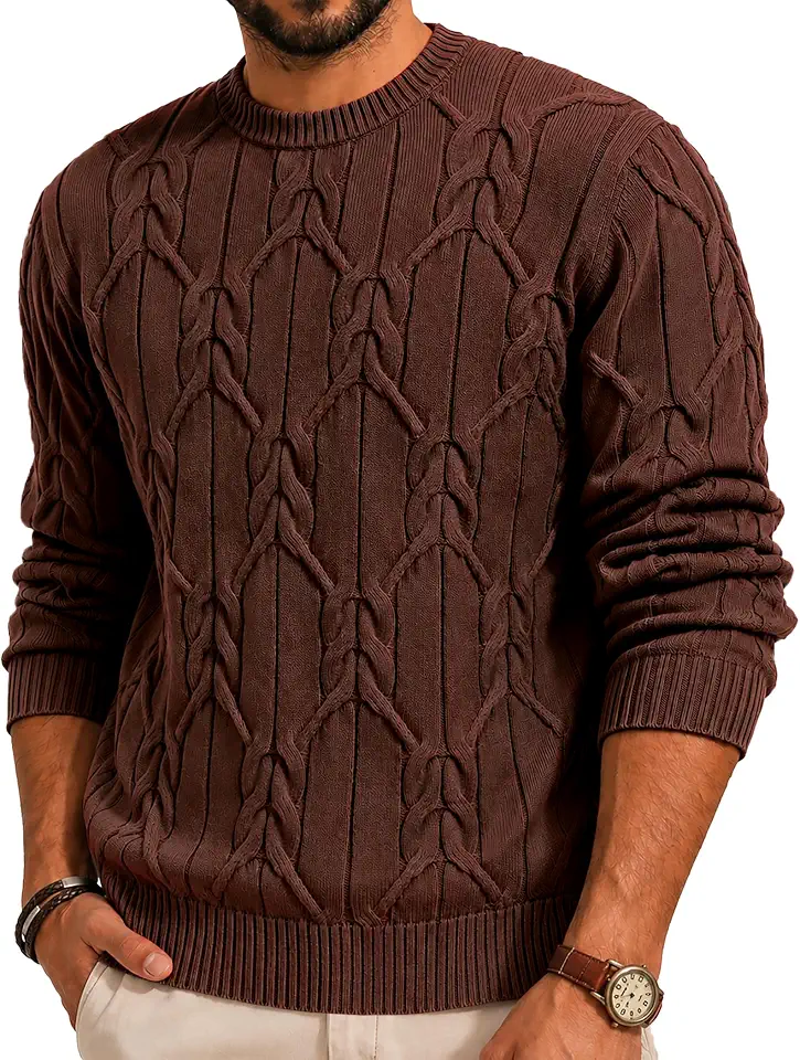Gracyoga Mens Sweater Crewneck Cable Knit Long Sleeve Pullover Knitwear