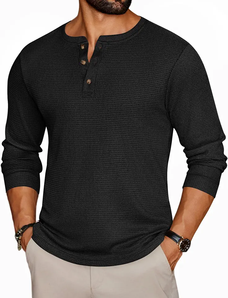 Men's Waffle Knit Long Sleeve Henley
