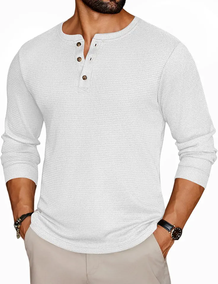 Ekouaer Mens Henley Long Sleeve Shirts Waffle Knit T-Shirt Thermal Tees