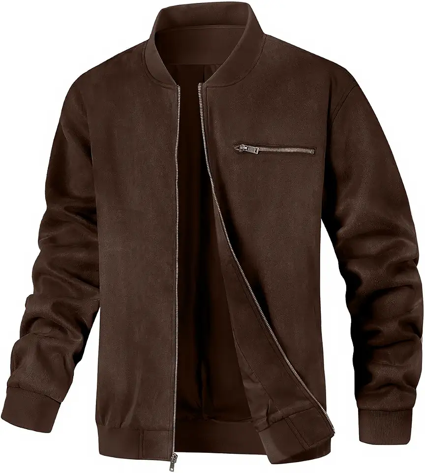 Global Recycled Standard Men's Suede Bomber Jacket Casual Lightweight Jacket Varsity Coat
