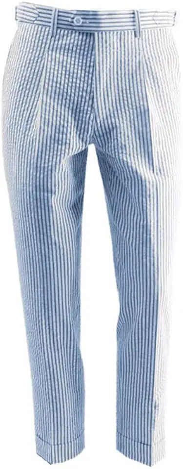Men's Blue Striped Seersucker Dress Pants