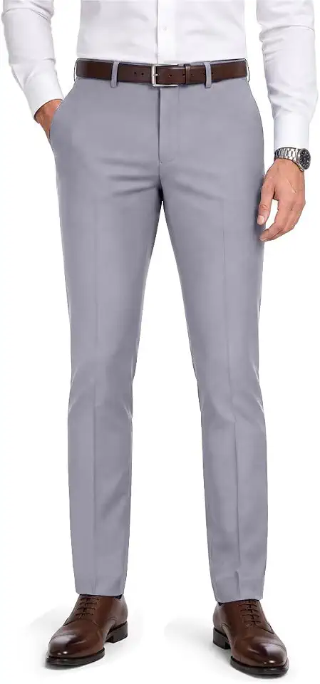 Men’s Slim Fit Dress Pants Elastic Waistband Suit Pants