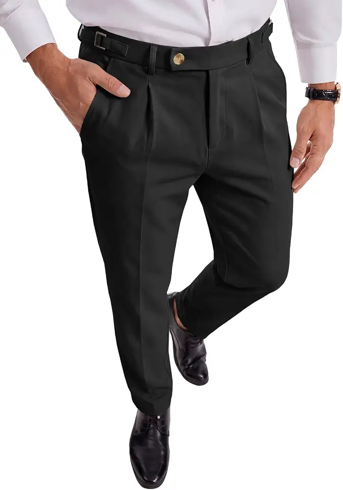Runcati Mens Dress Pants Pleated Front Casual Expandable Waist Slacks