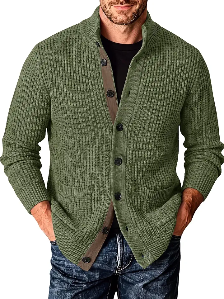 Men's Waffle Knit Shawl Cardigan Sweater