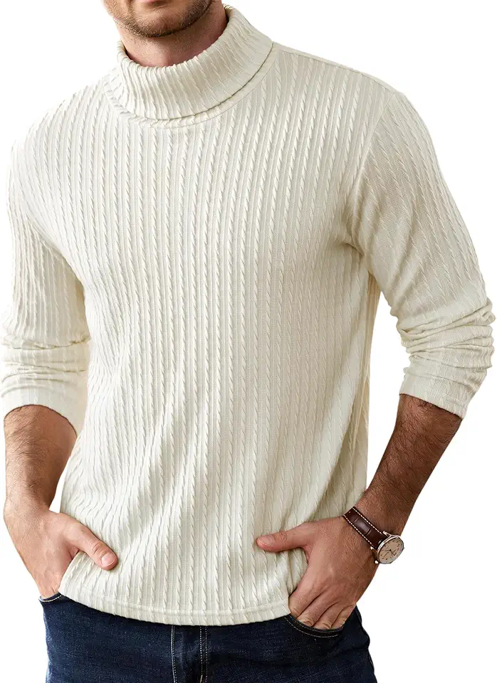 Men's Slim Fit Beige Turtleneck Sweater