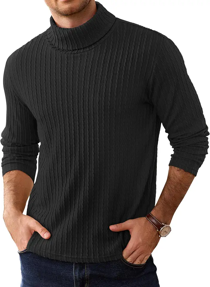Comdecevis Men's Lightweight Turtleneck Sweater Textured Knit Pullover