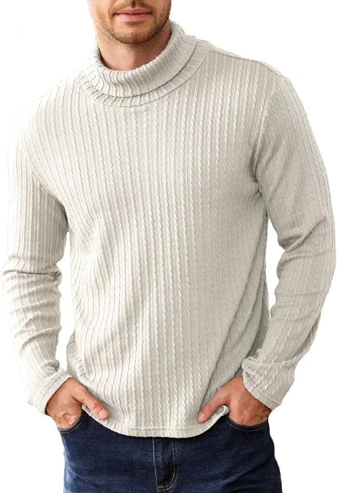 Comdecevis Men's Lightweight Turtleneck Sweater Textured Knit Pullover