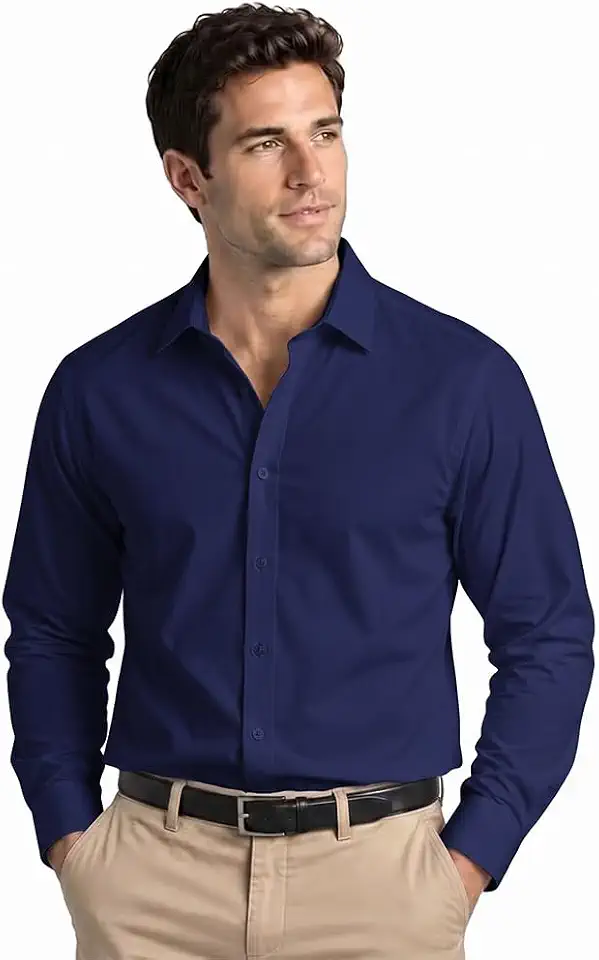 Cotton Men's Button Down Dress Shirt, Stretch Long Sleeve Regular Fit