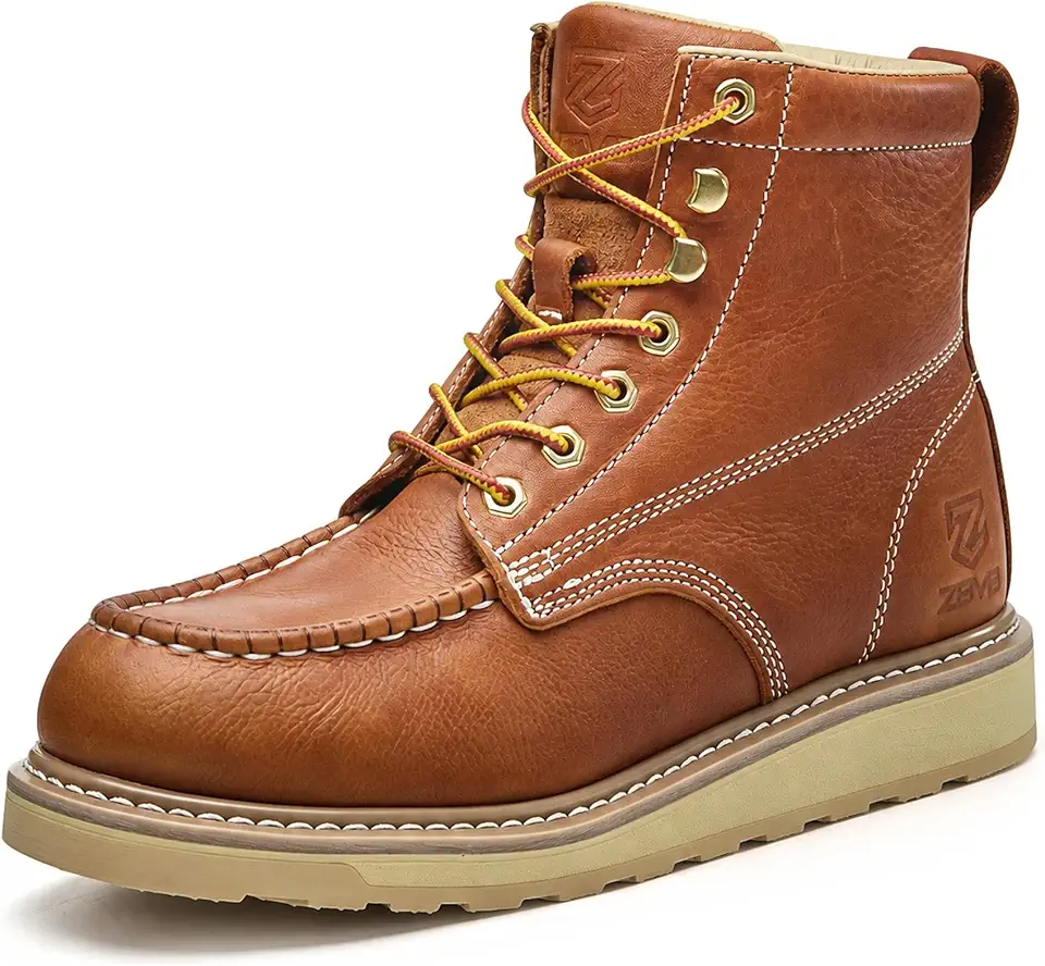 Soft Toe Work Boots for Men, Non Slip Mens Moc Toe Work Shoes