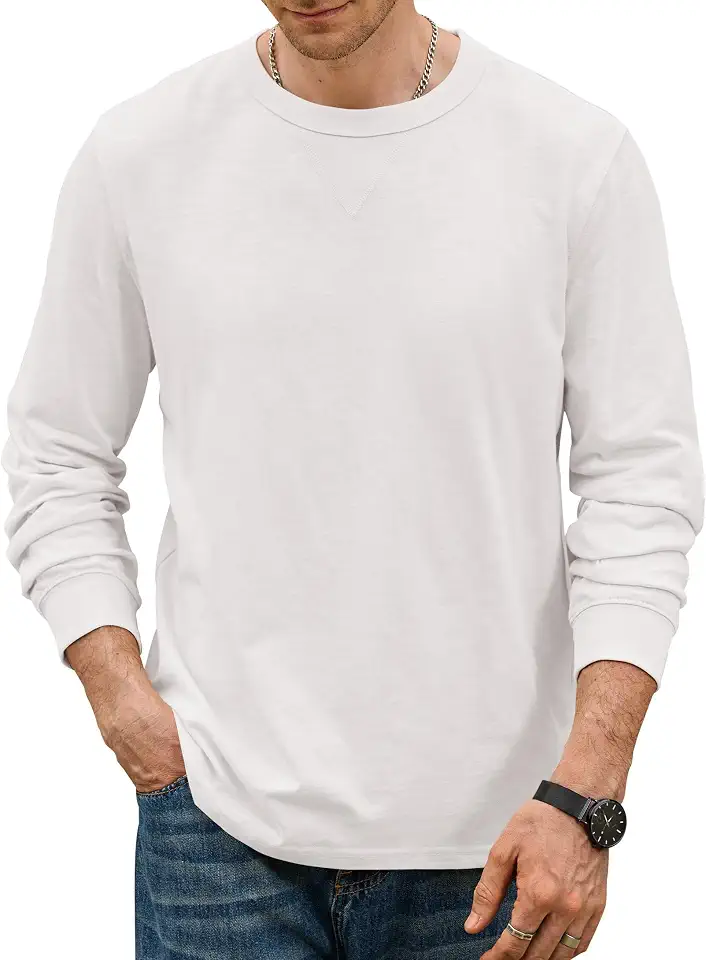 Herberton Mens 100% Cotton Shirts Casual Basic Crewneck Long Sleeve Tshirt