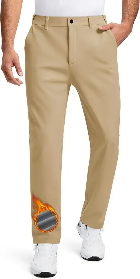 MAGCOMSEN Men's Fleece Lined Golf Pants Business Work Dress Winter Trousers