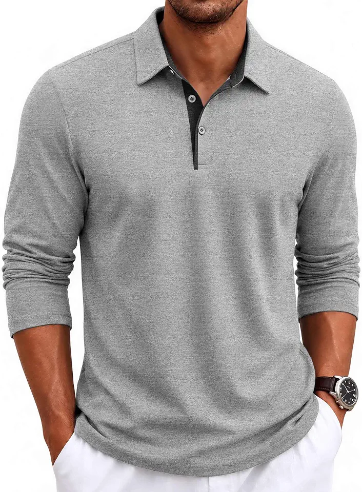 Global Recycled Standard COOFANDY Mens Long Sleeve Polo Shirts Casual Collared Shirt Classic Basic Polo Tee