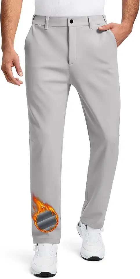 MAGCOMSEN Men's Fleece Lined Golf Pants Business Work Dress Winter Trousers