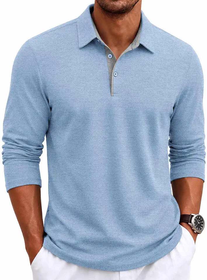Global Recycled Standard COOFANDY Mens Long Sleeve Polo Shirts Casual Collared Shirt Classic Basic Polo Tee