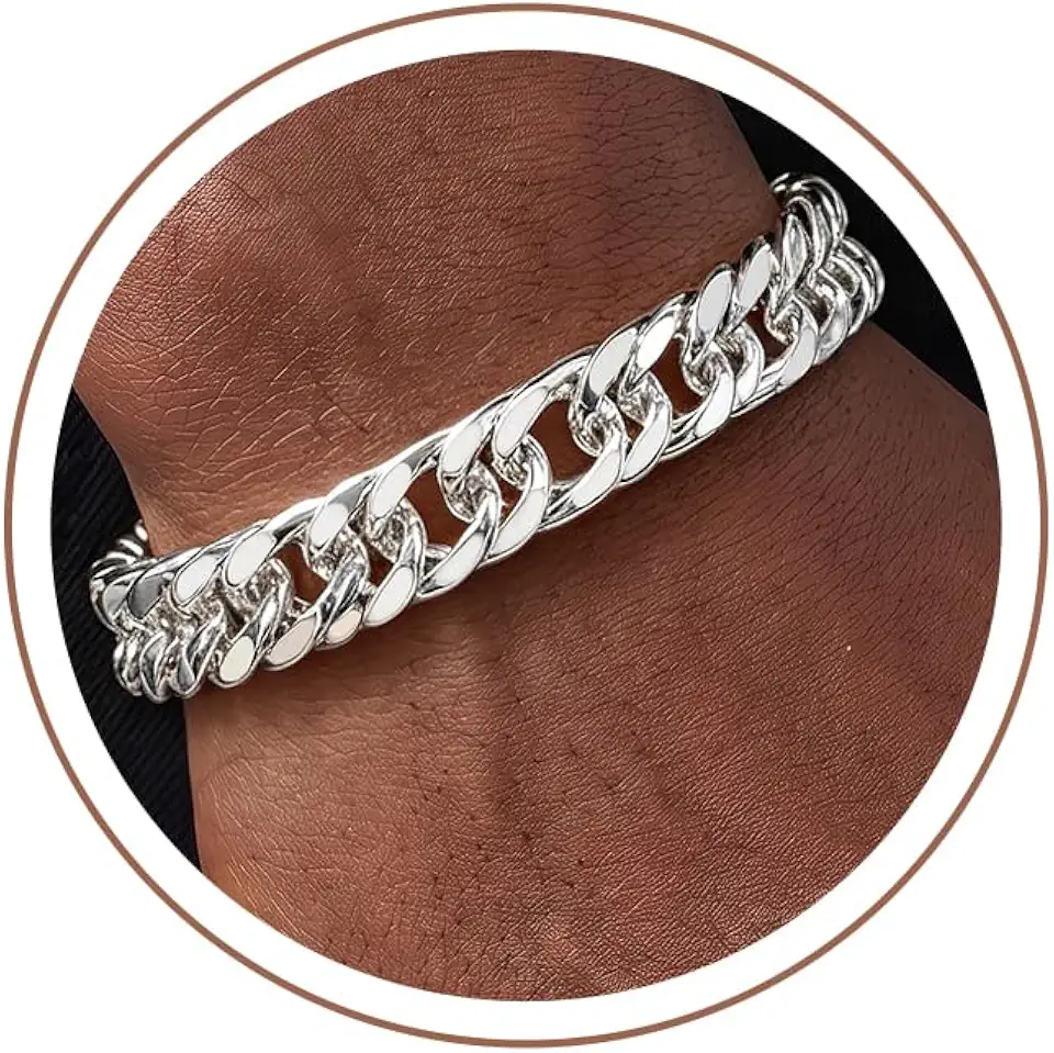 Silver Bracelet for Men, 12MM 925 Sterling Silver Over Cuban Chain Bracelet