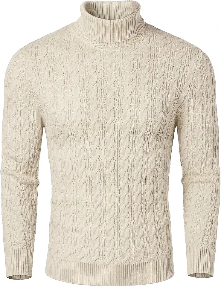 PJ PAUL JONES Mens Turtleneck Sweaters Casual Cable Knit Pullover
