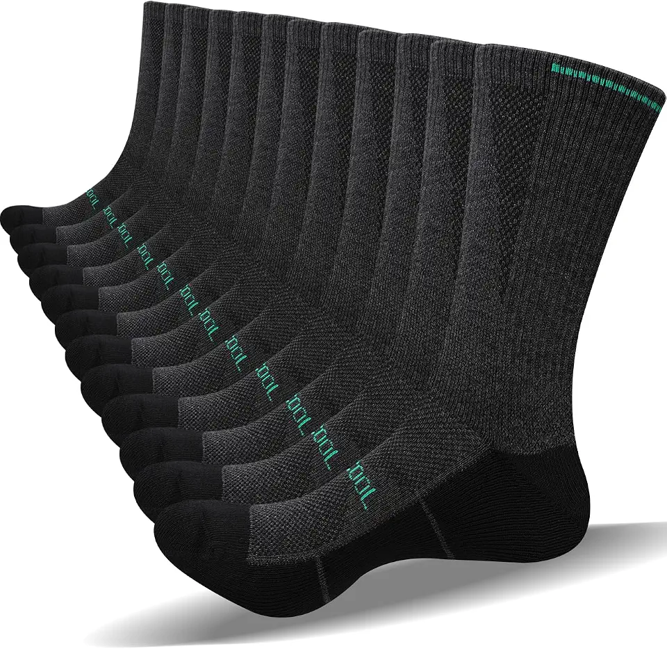 BAMBOO COOL Men's Socks 6 Pairs, Athletic Running Mid Crew Moisture Wicking
