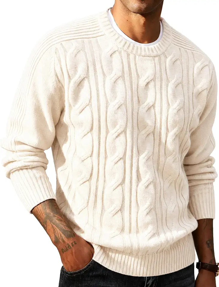 Gracyoga Mens Sweater Cable Knit Casual Twist Textured Pullover Sweaters