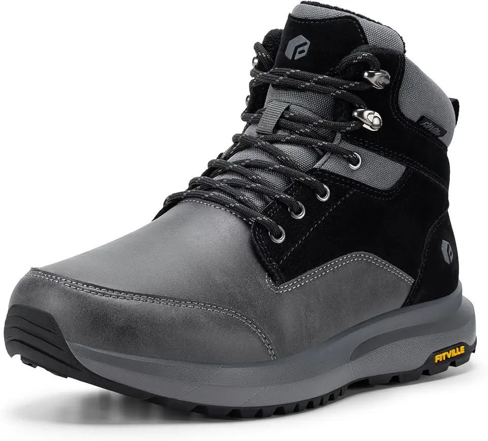 FitVille Mens Snow boots Wide Width Fur Lined Warm Winter Boots with Heat Lock Technology and Adjustable Lace up, Slip-Resistant Outsole for Outdoor