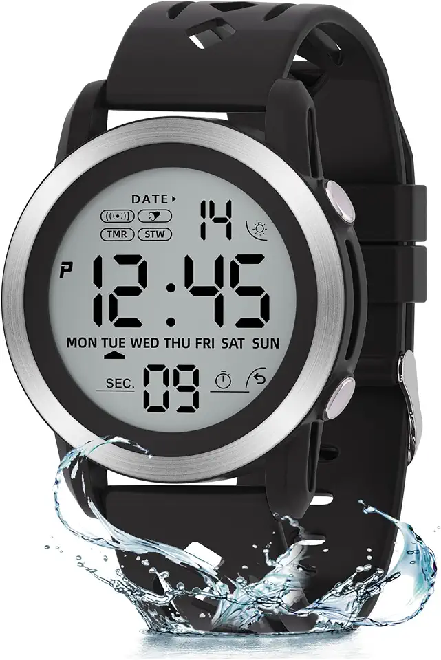 Digital Sports Watch for Men Women, 30M Waterproof Large Dial
