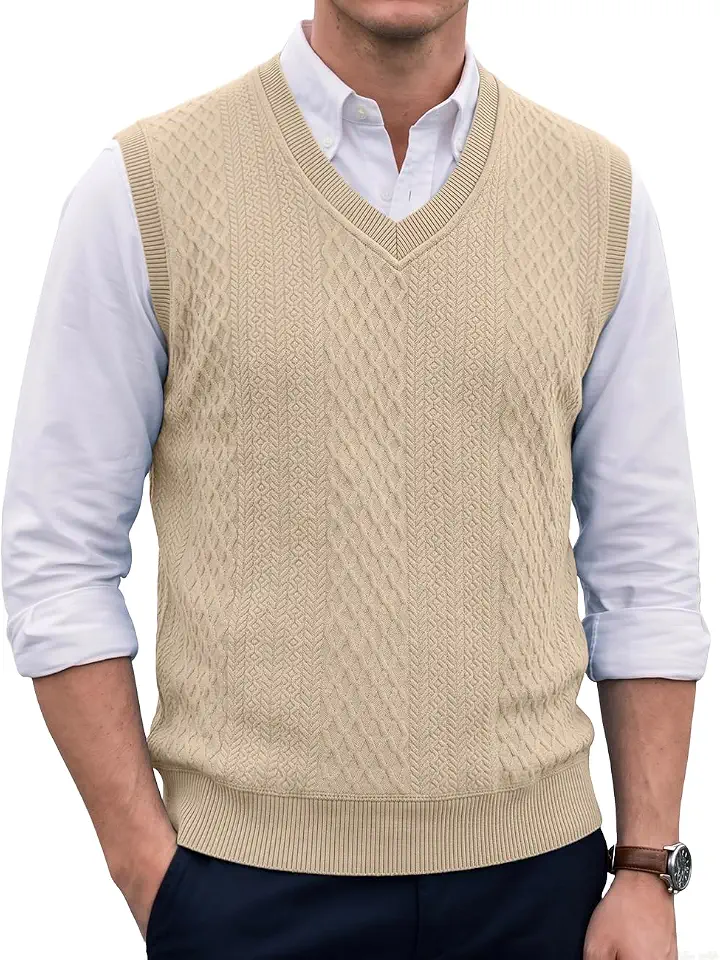 Men's Sweater Vest V Neck Sleeveless Jacquard Knit Pullover