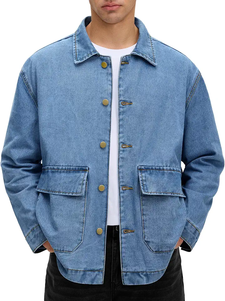 JEMLDL Men’s Jean Jacket Relaxed Fit Denim Utility Jacket