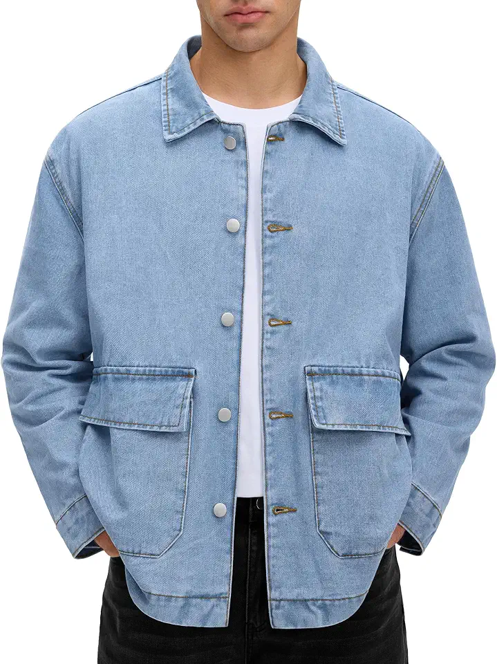 JEMLDL Men’s Jean Jacket Relaxed Fit Denim Utility Jacket