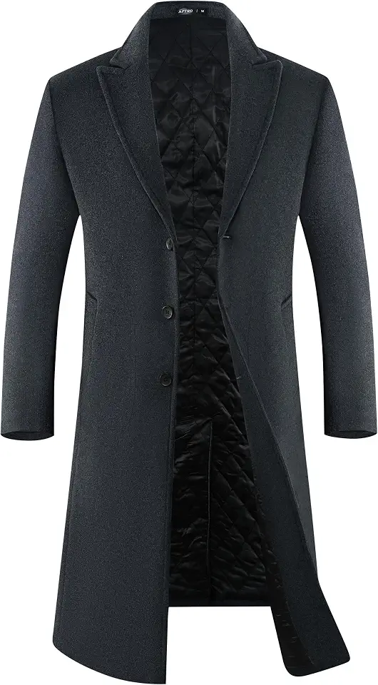 APTRO Men's Full Length Trench Coat Wool Overcoat