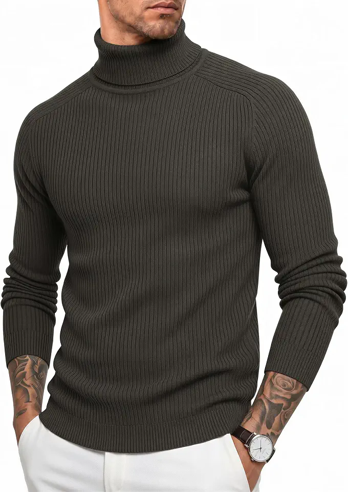 MAGCOMSEN Mens Turtleneck Sweater Ribbed Knit Pullover Casual Sweaters