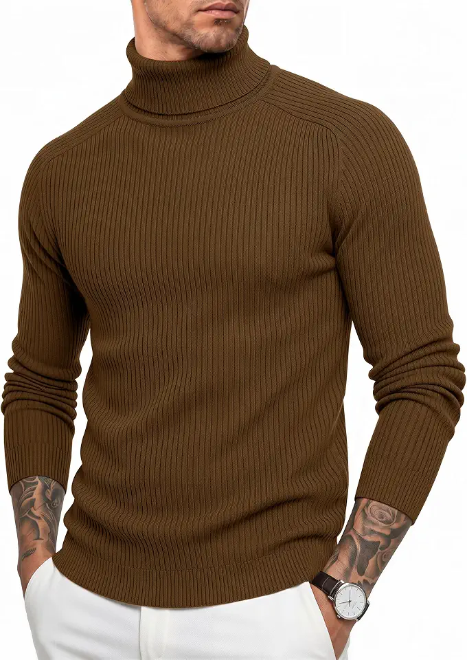 MAGCOMSEN Mens Turtleneck Sweater Ribbed Knit Pullover Casual Sweaters